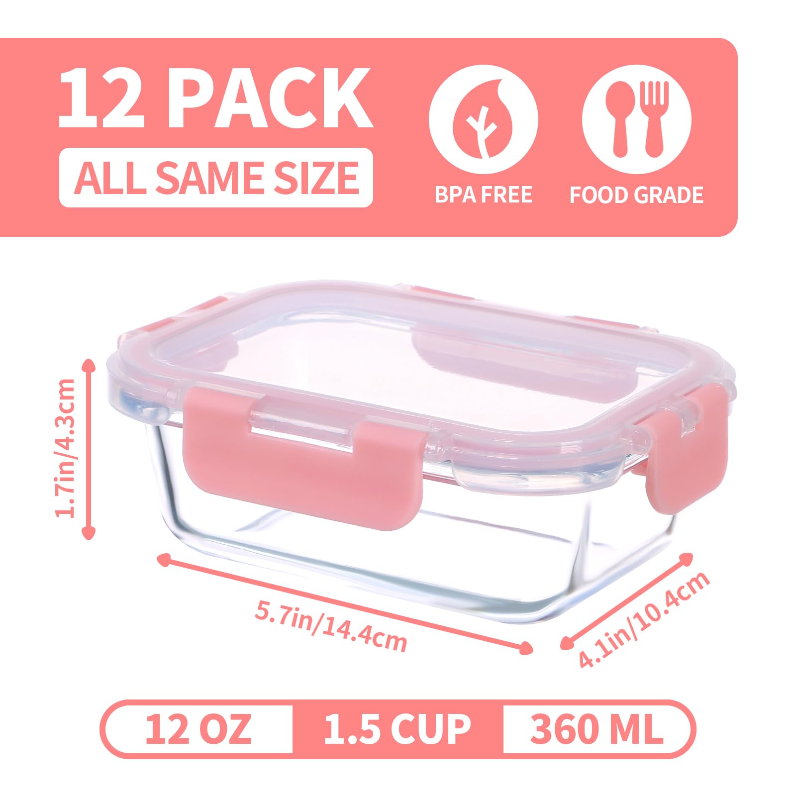 GULFLIN glass meal-prep containers with pink lids stackable for organized cabinets.
