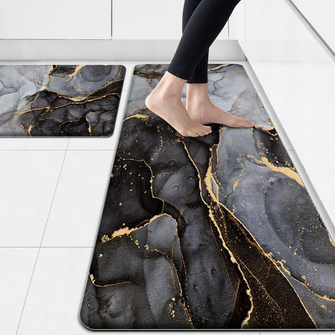 GulongYa anti-fatigue kitchen mat 2pc black reduces standing fatigue during cooking.