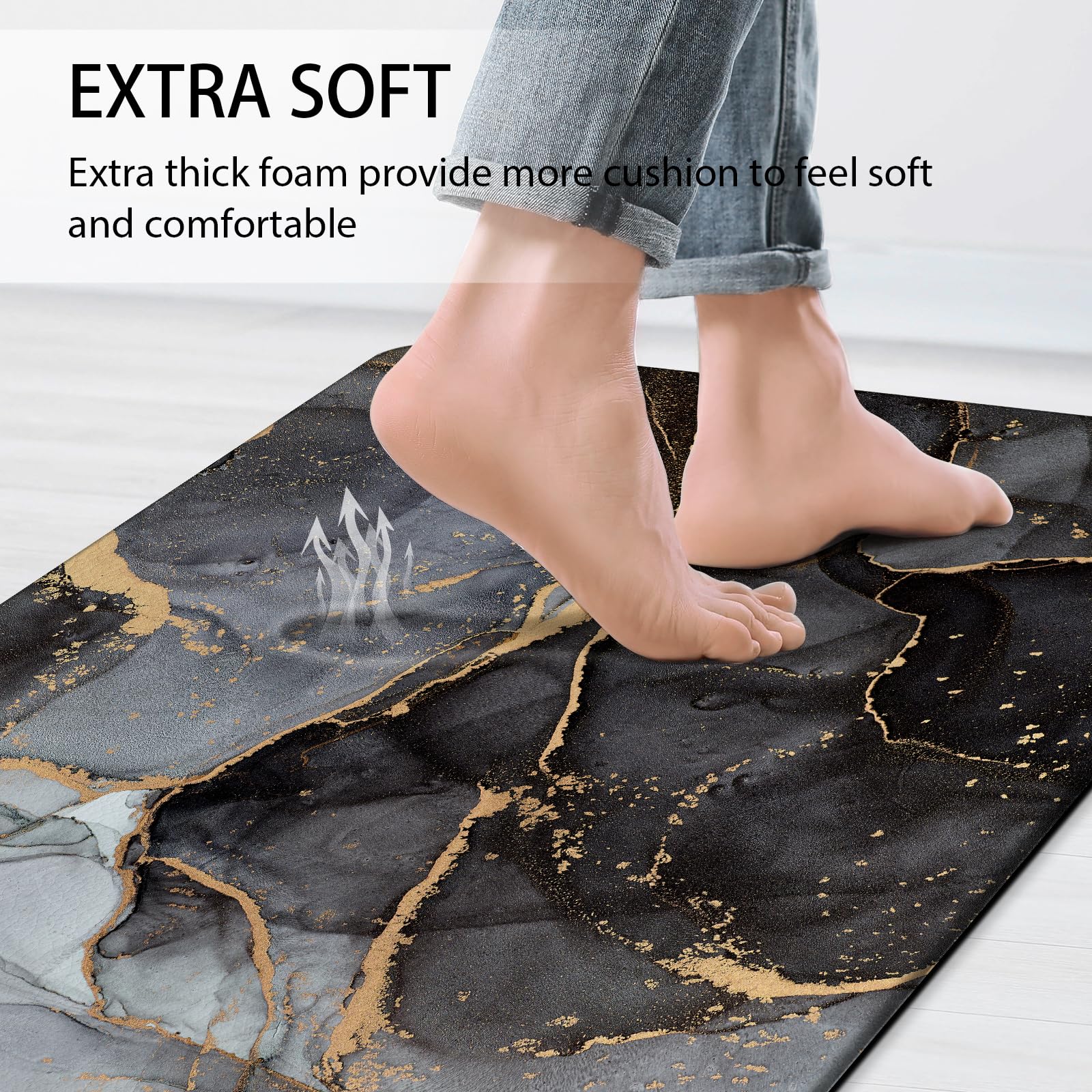 GulongYa waterproof kitchen mat black protects from spills and stains.