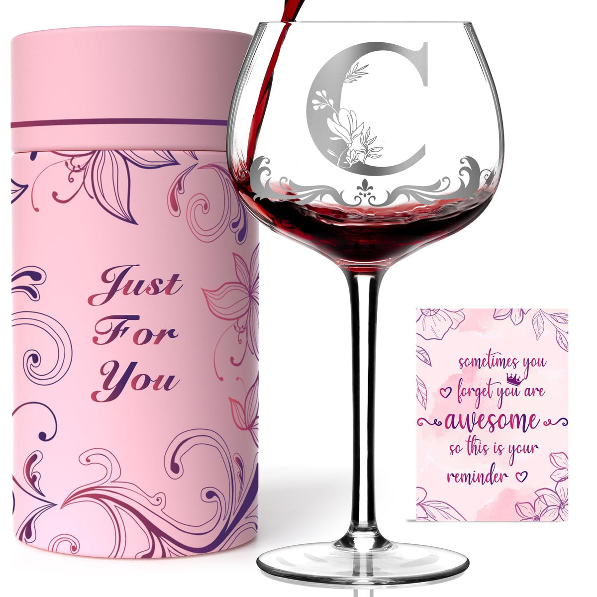 Gumry monogram wine glass with embossed initial C for elegant gifting.