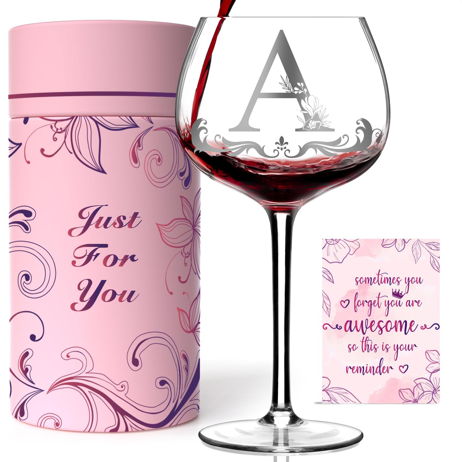 Gumry monogram wine glass with initial embossed for personalized gifting.