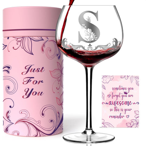 Gumry monogram wine glass with initial S for personalized gifting