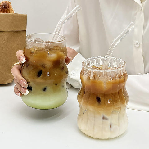 GUOJOZO ripple glass cup with wave pattern, ideal for juice.