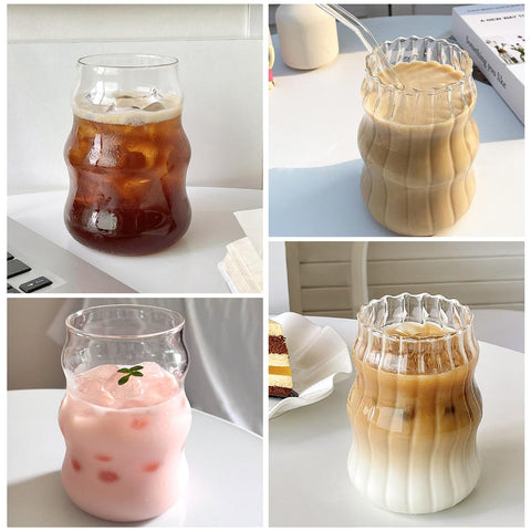 GUOJOZO two-shape glass set, versatile for beverages and milk.