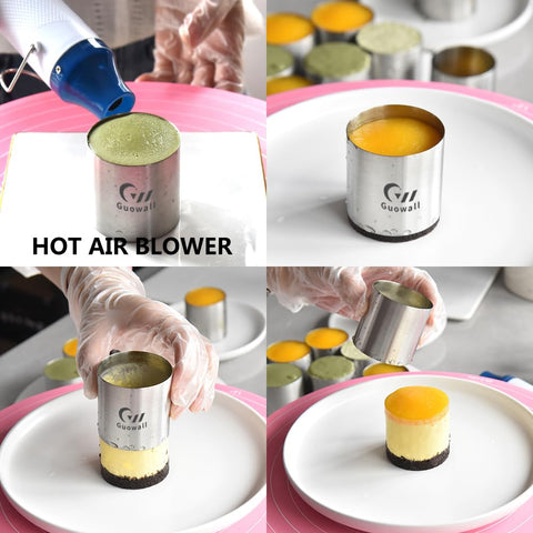 Guowall seamless stainless steel ring mold for mousse and pastries.
