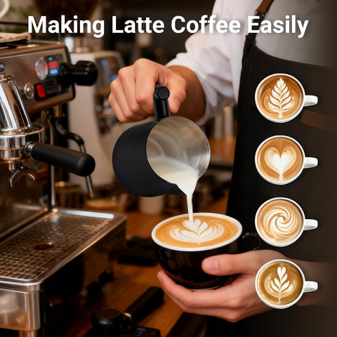 Side view of Guowall pitcher highlighting black finish and walnut handle