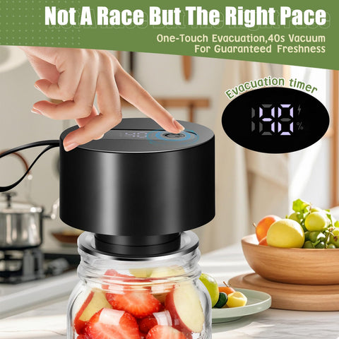 GURITHE mason jar sealer in action with wide-mouth jar sealing for pantry freshness.