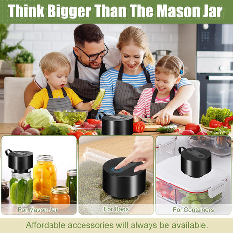 GURITHE vacuum sealer with jars and bags showing versatile storage for jams and grains.