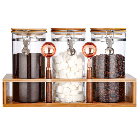 GURUDAR glass coffee storage container with airtight lid keeps beans fresh at a glance.