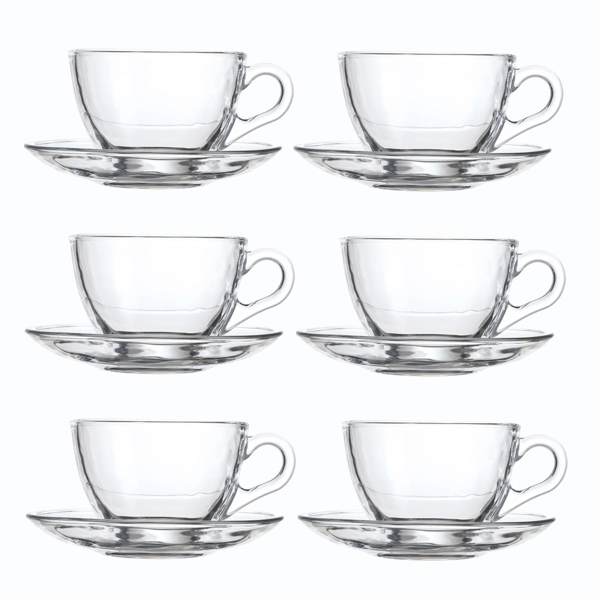 GURUDAR glass teacup and saucer set 6-pack on table, ideal for home tea service