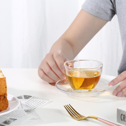 GURUDAR glass teacup and saucer set with spoon included for easy stirring