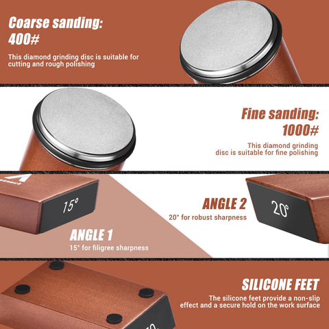 Gusneck sharpening angles of 15 and 20 degrees offer versatile edges.