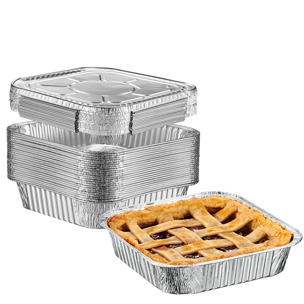 GUSTO 8x8 square pans with lids for baking and secure transport.