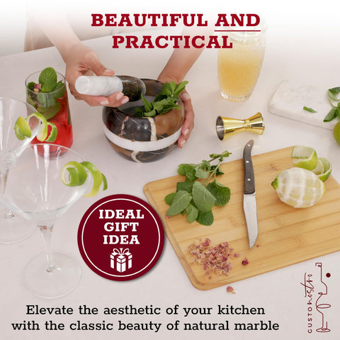 Gusto Nostro artisanal design mortar adds elegant flair to kitchen tasks.