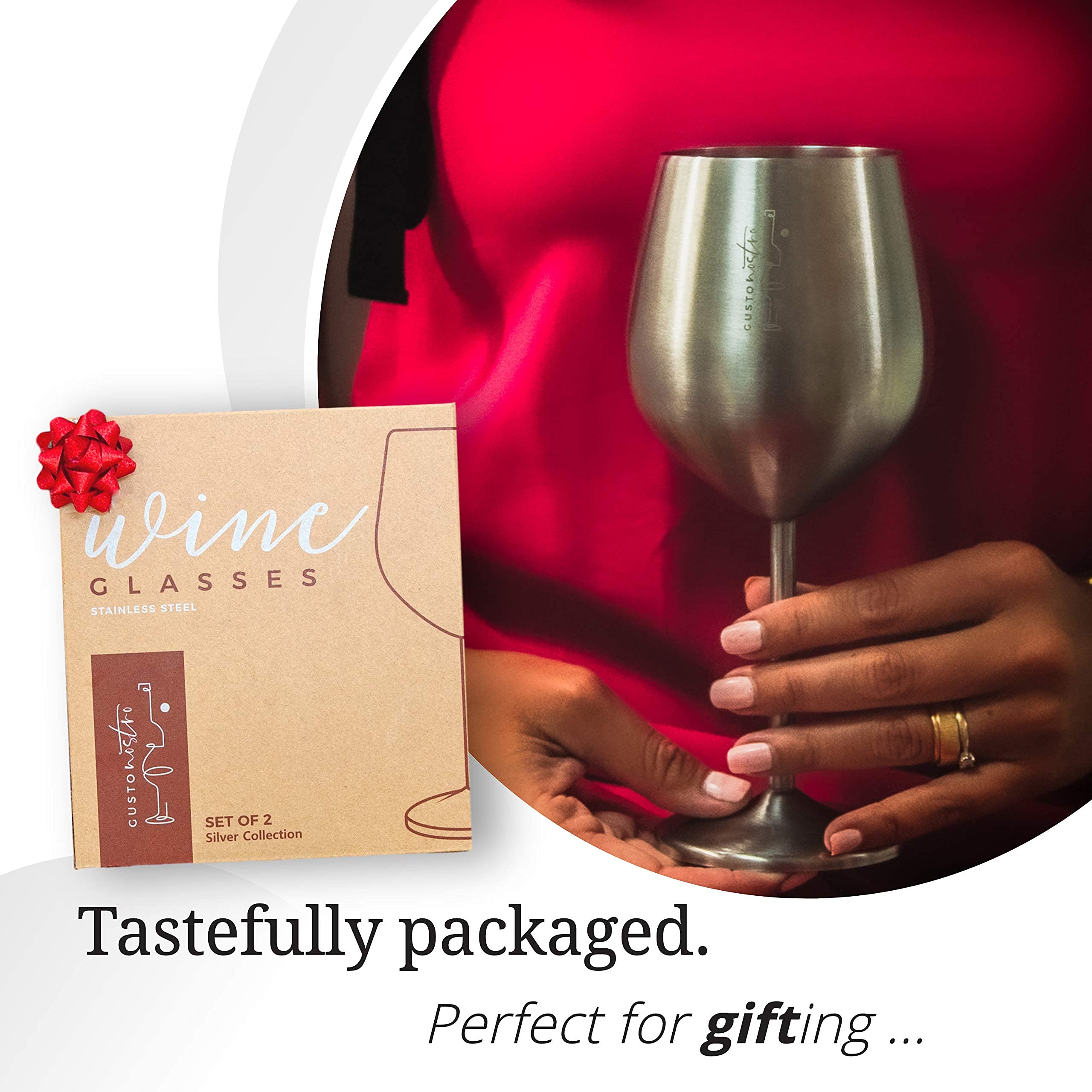 Gusto Nostro BPA-free stainless wine glass for outdoor sipping.