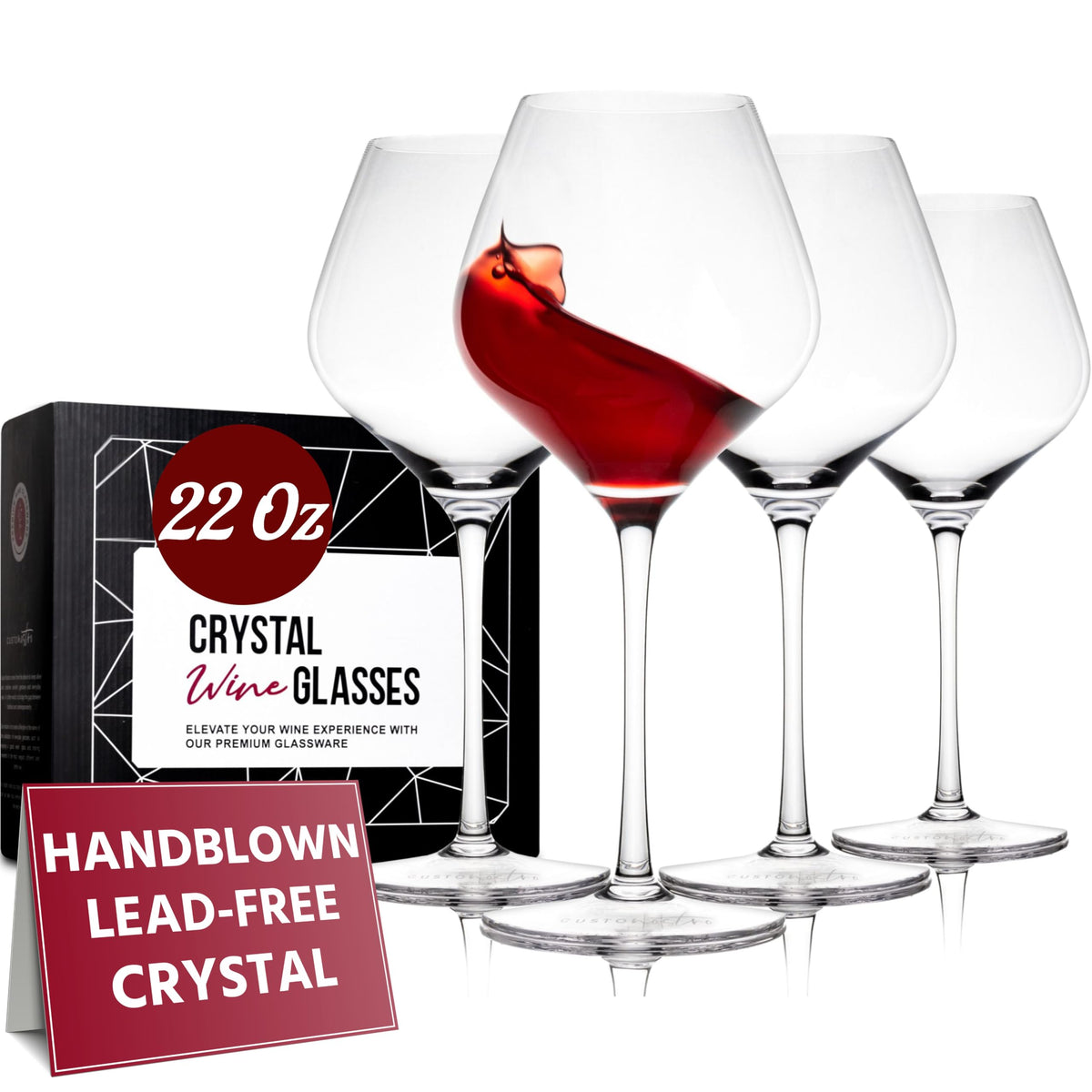 Gusto Nostro crystal wine glasses set of 4 with 22 oz capacity enhances wine colors and presentation