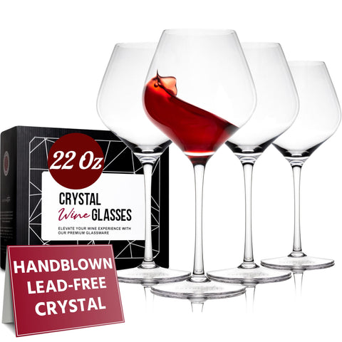 Gusto Nostro crystal wine glasses set of 4 with 22 oz capacity enhances wine colors and presentation