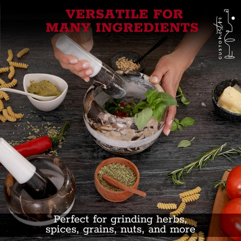 Gusto Nostro guacamole prep mortar for creamy texture and balanced seasoning.