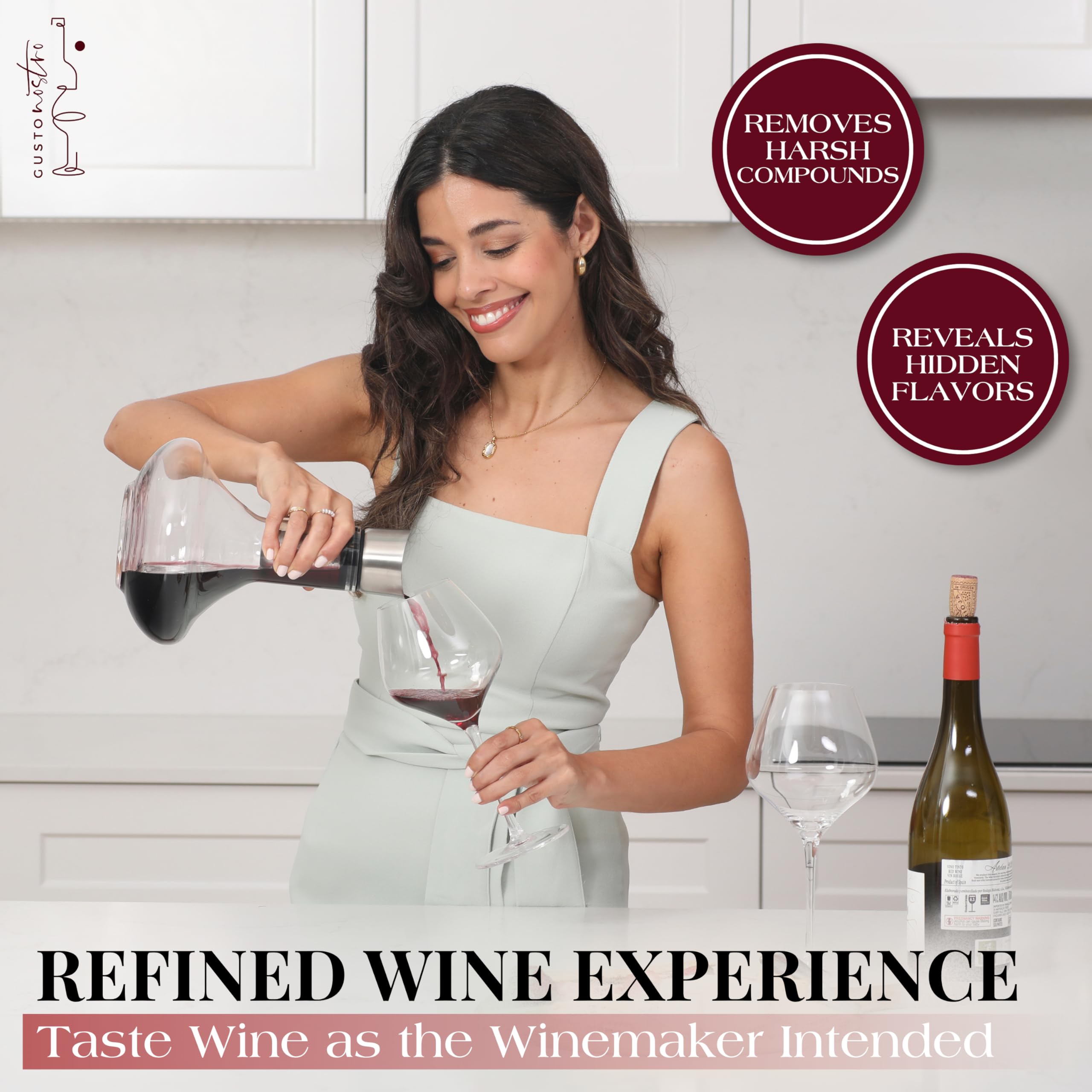 Gusto Nostro hand-blown crystal decanter enhances wine color and clarity