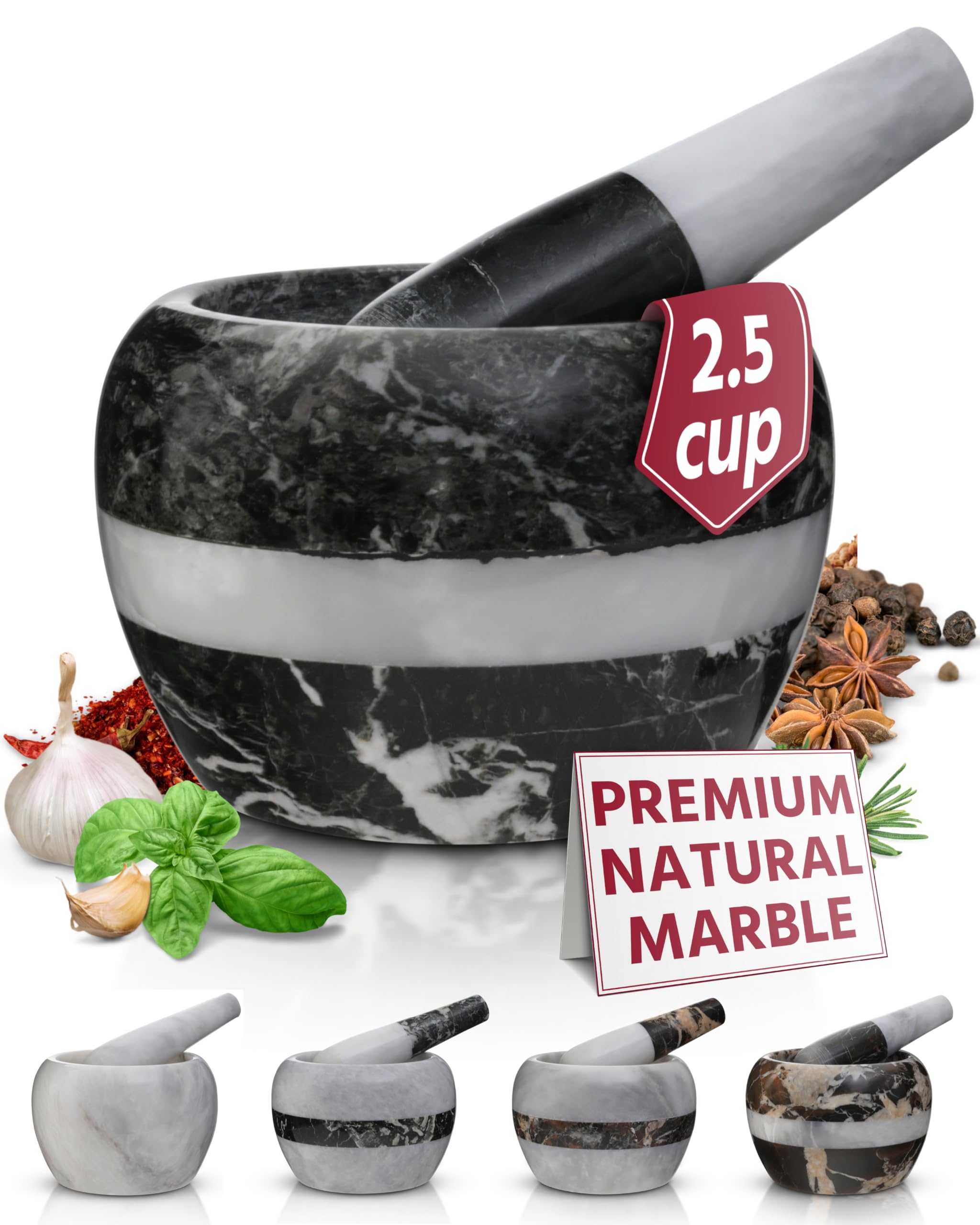 Gusto Nostro marble mortar 5-inch ideal for efficient herb grinding and flavor release.