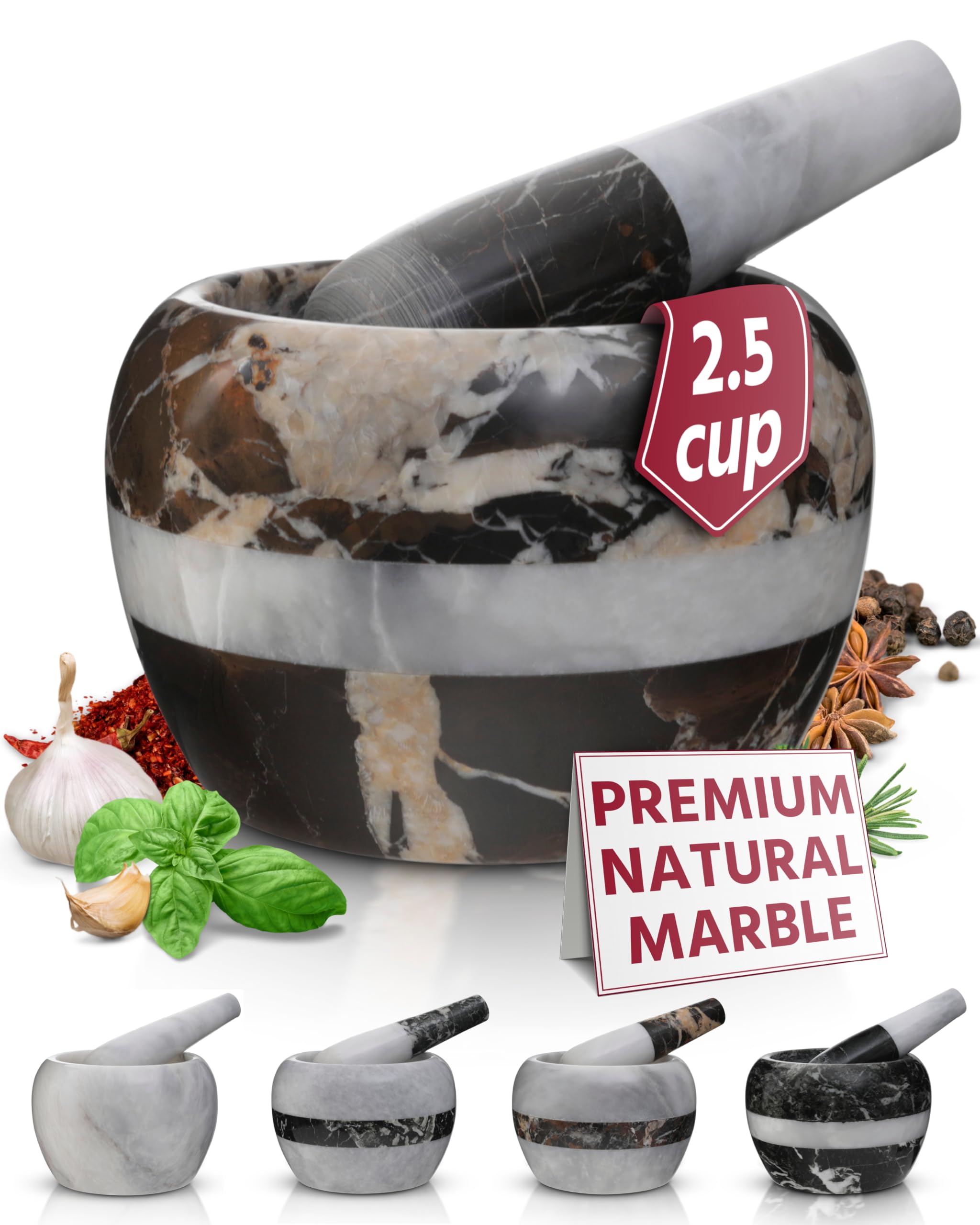 Gusto Nostro marble mortar 5 inch ideal for grinding herbs and spices for richer aroma.