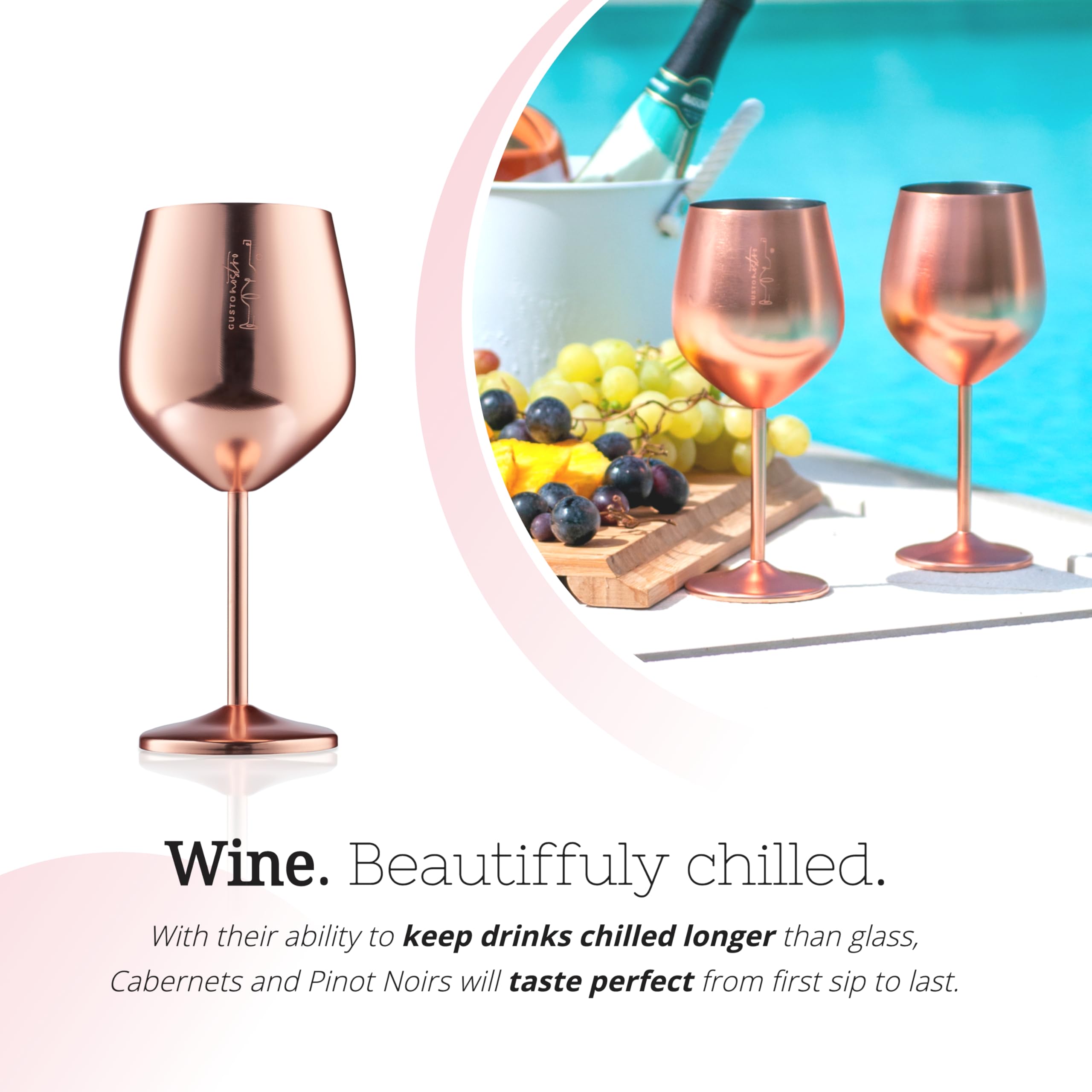 Gusto Nostro poolside glass keeps beverages cool and shatterproof during sunny gatherings.
