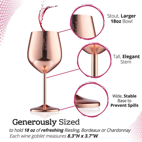 Gusto Nostro rose-gold finish wine glass showcases a stylish, portable option for picnics.