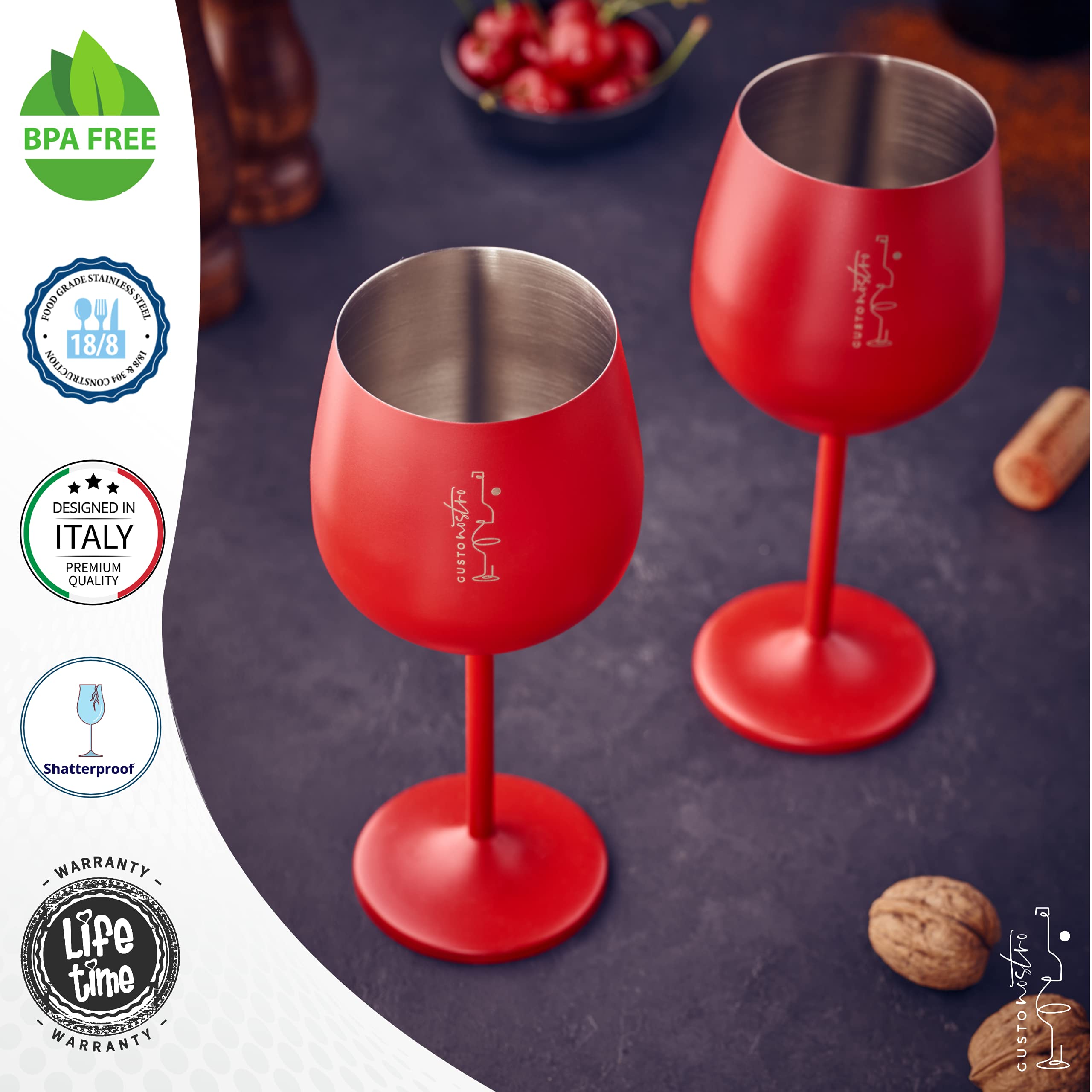 Gusto Nostro poolside stainless steel wine glass for safe pool sipping