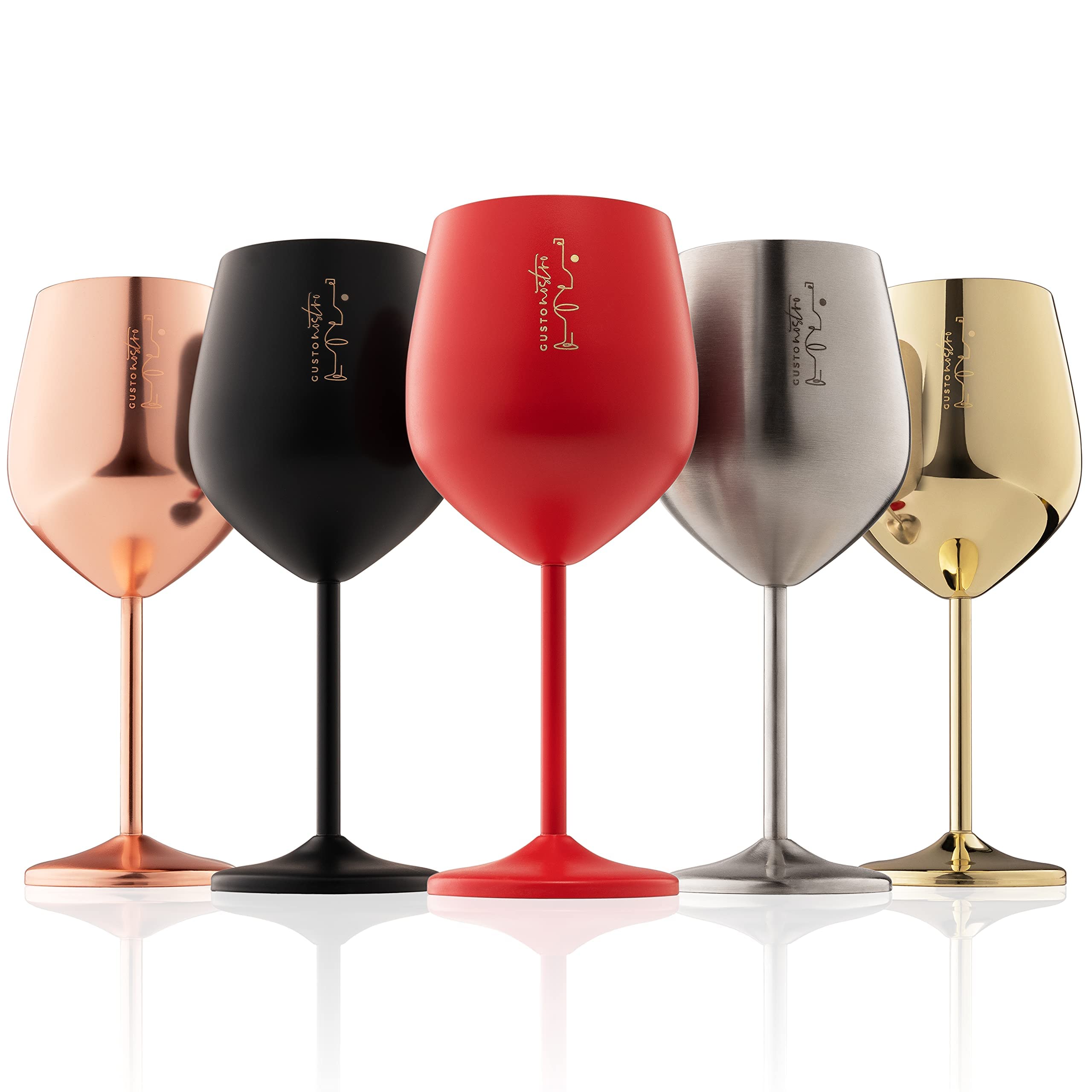 Gusto Nostro stable-base stainless steel wine glass prevents spills on uneven surfaces