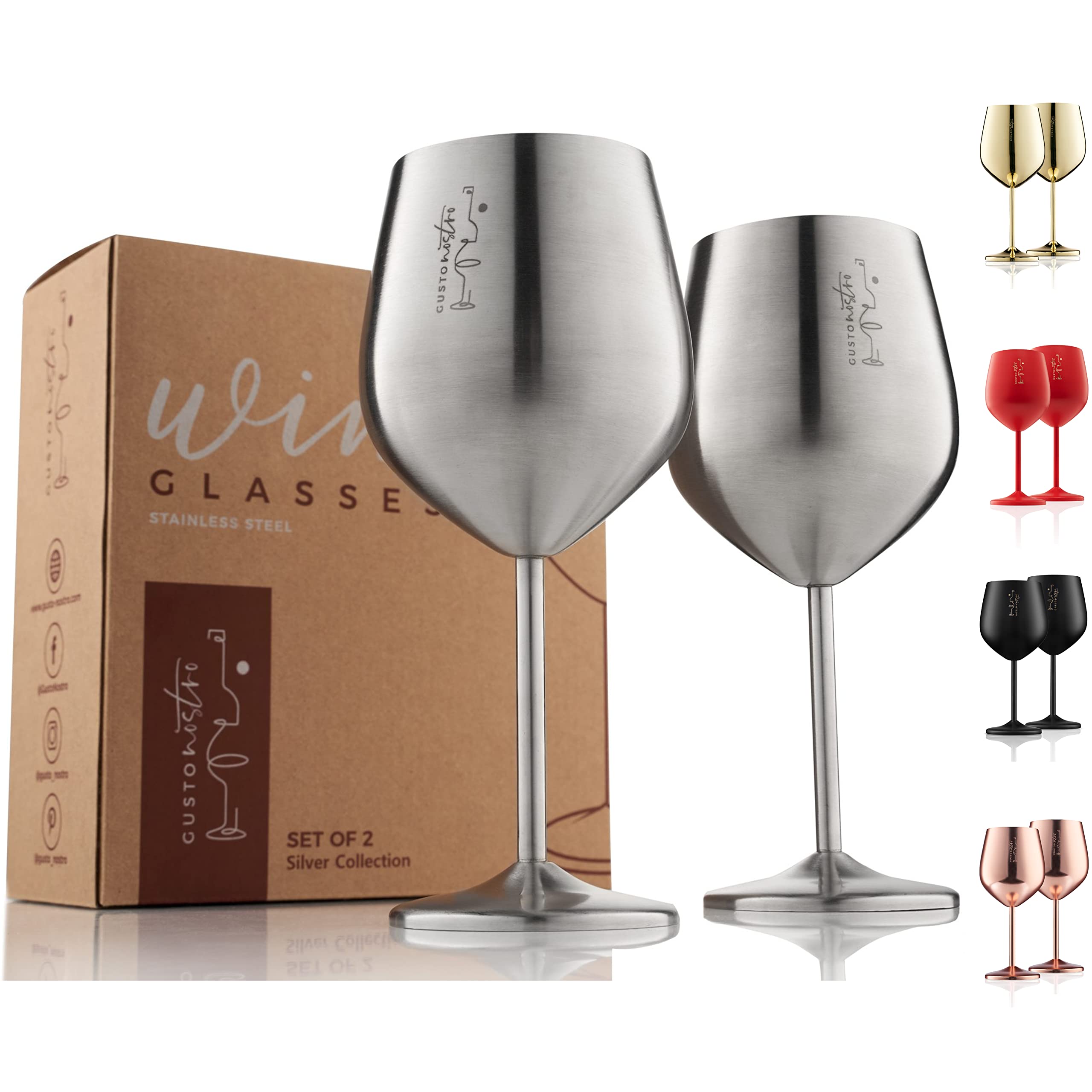 Gusto Nostro stainless steel wine glass 18oz ready for travel and outdoor use.
