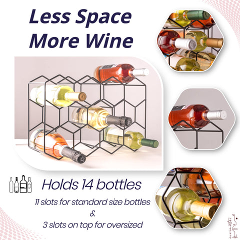 Gusto Nostro three-tier wine holder top view highlighting top space for oversized bottles