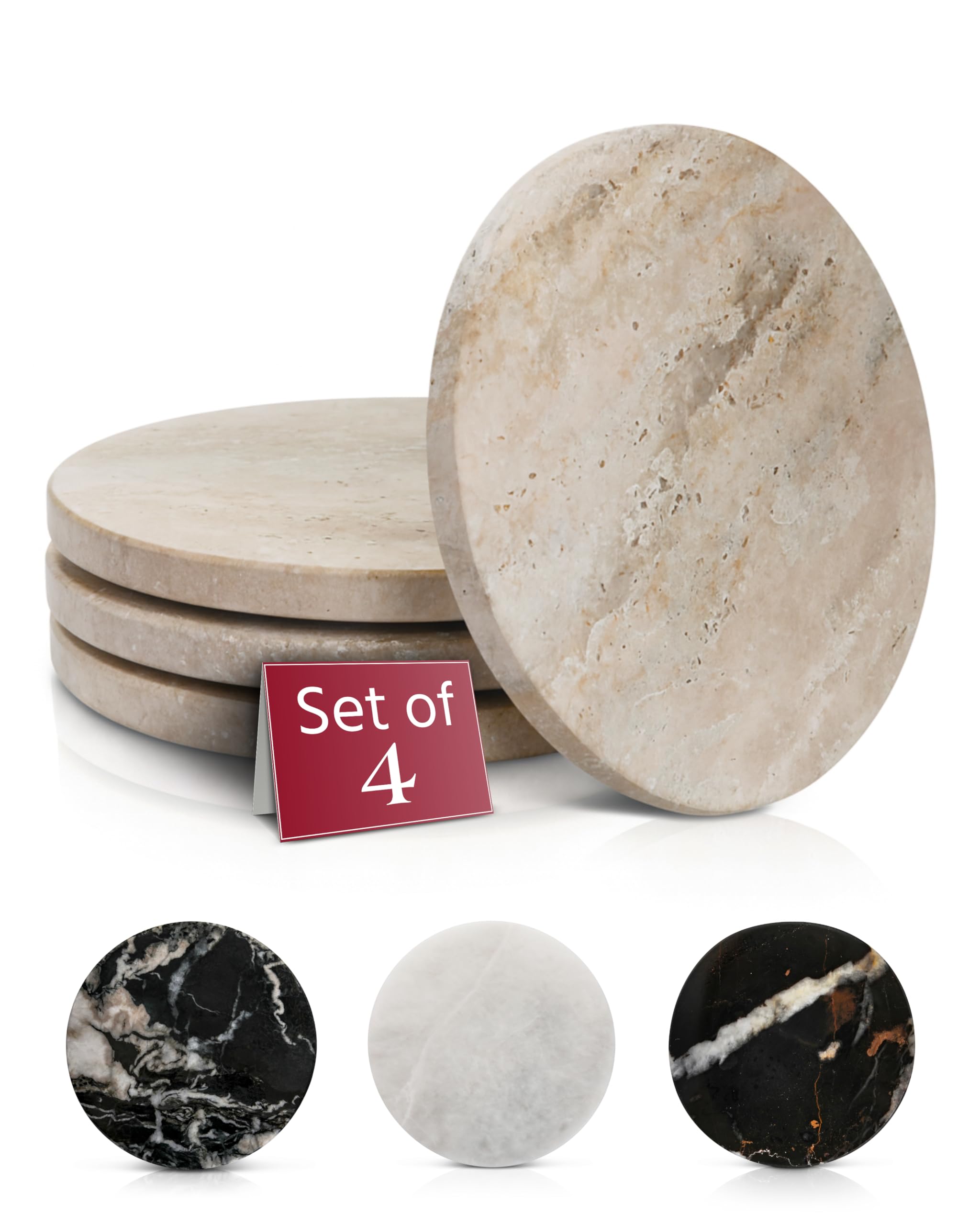 Gusto Nostro Travertine Coaster: round absorbent surface protects tables from spills.