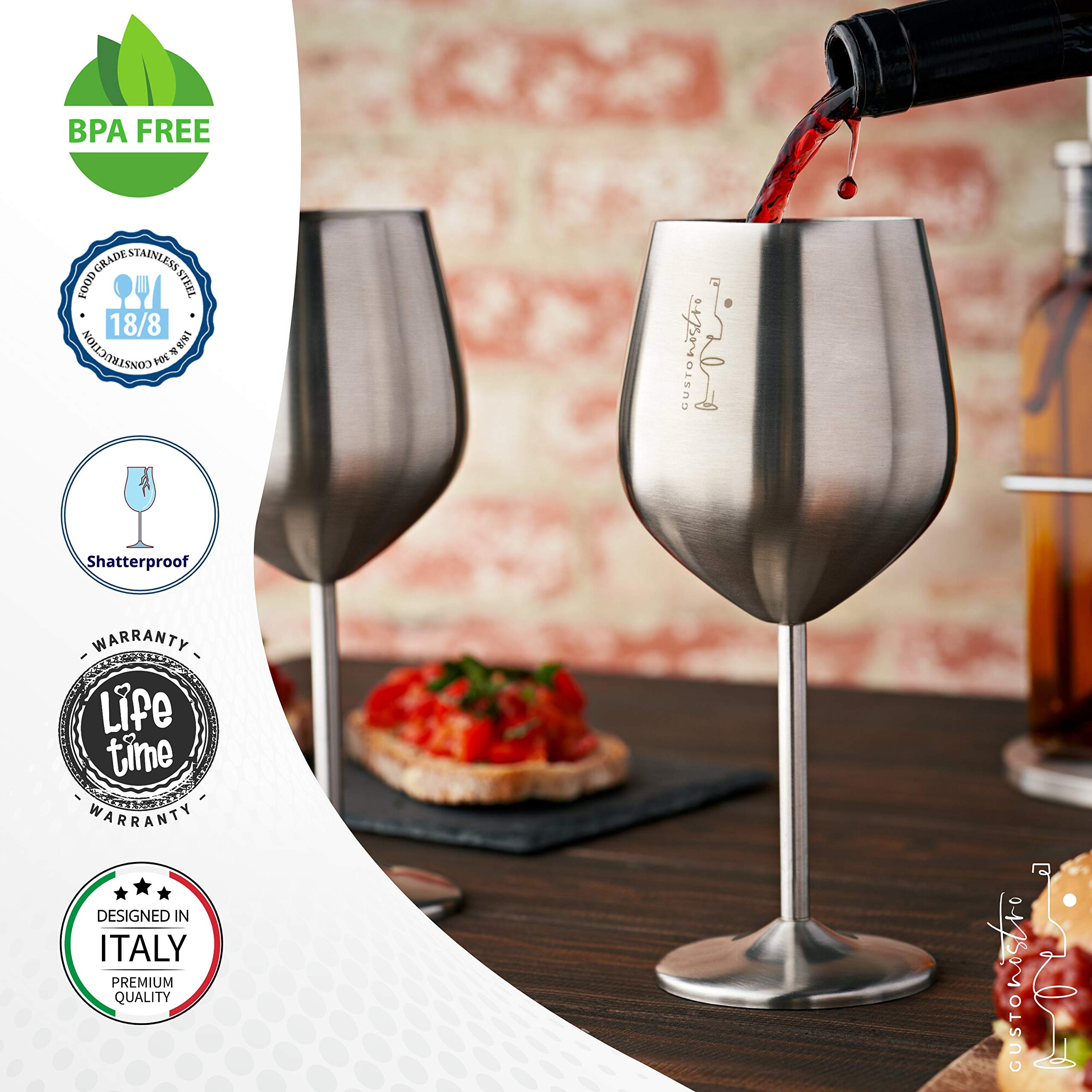 Gusto Nostro unbreakable wine glass by the pool with spill-resistant design.