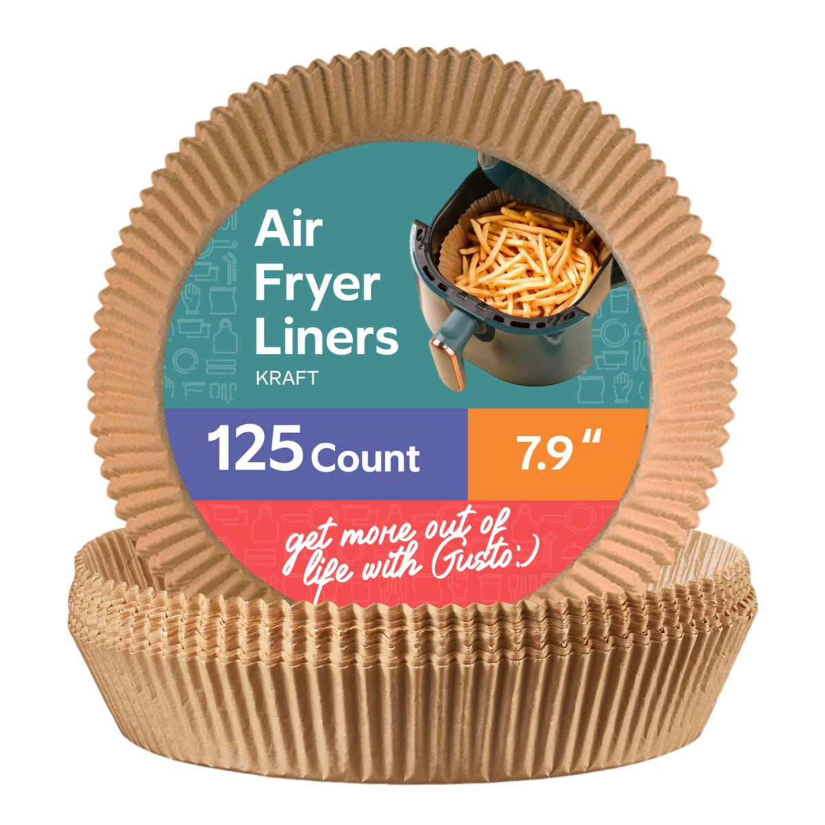 GUSTO round air fryer liners 7-9 inch provide quick cleanup and non-stick protection.