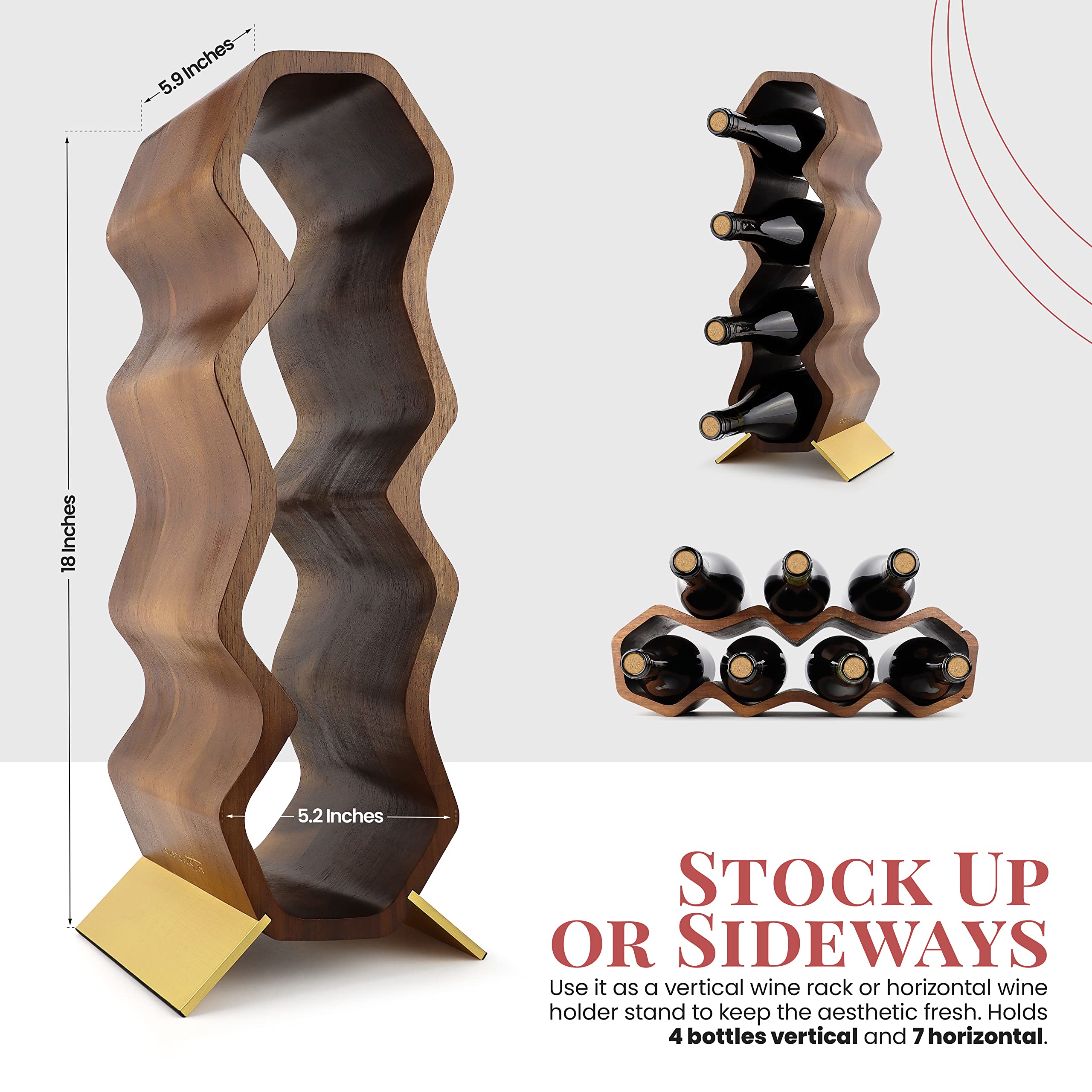 Gusto Nostro acacia wood wine rack with compact dimensions for shelves