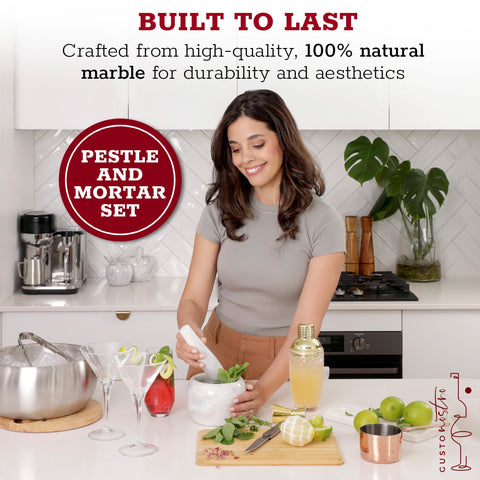 Gusto Nostro close-up of pestle grinding for smooth pesto texture.