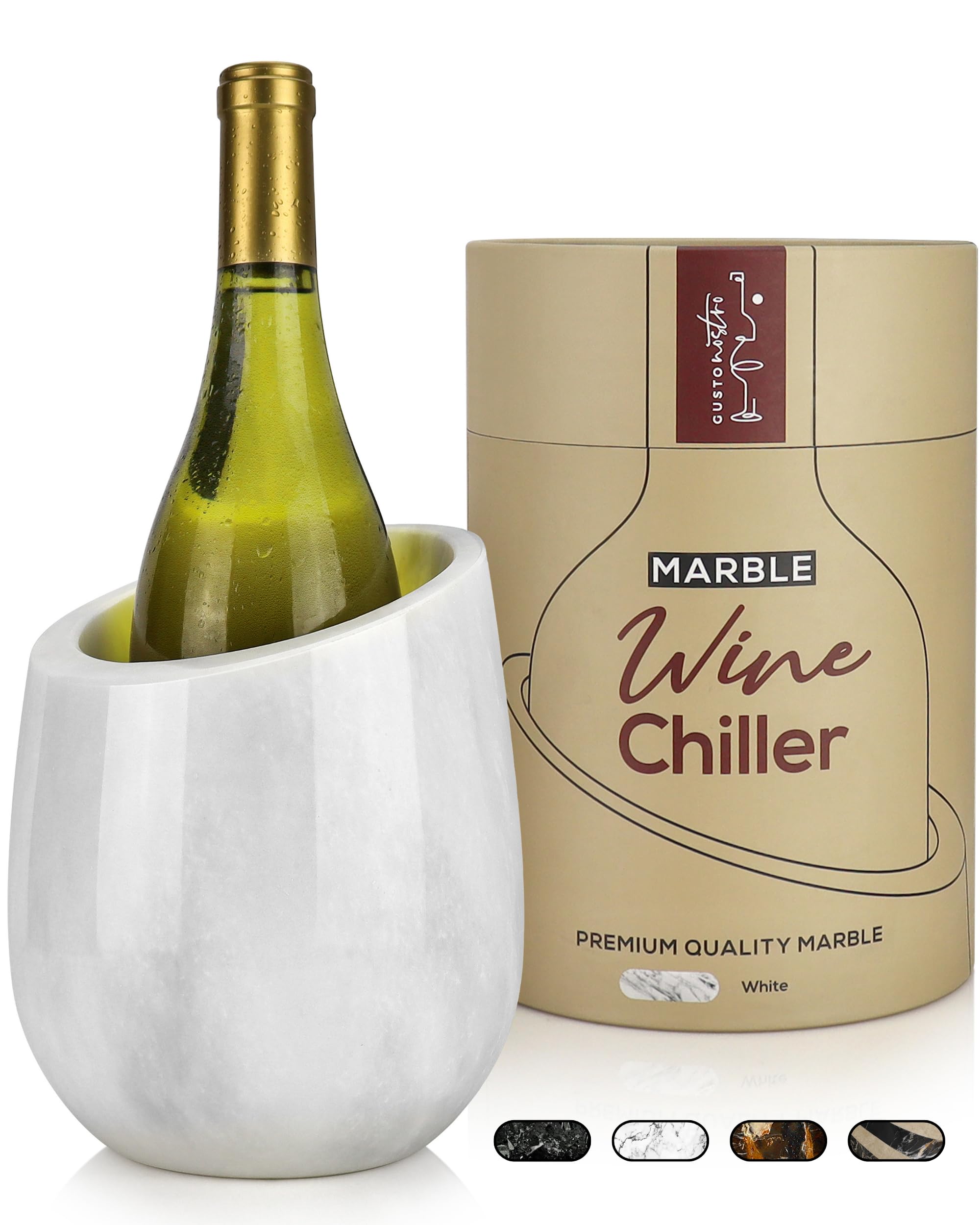 Gusto Nostro marble wine chiller bucket with bottle inside keeps wine cool for hours