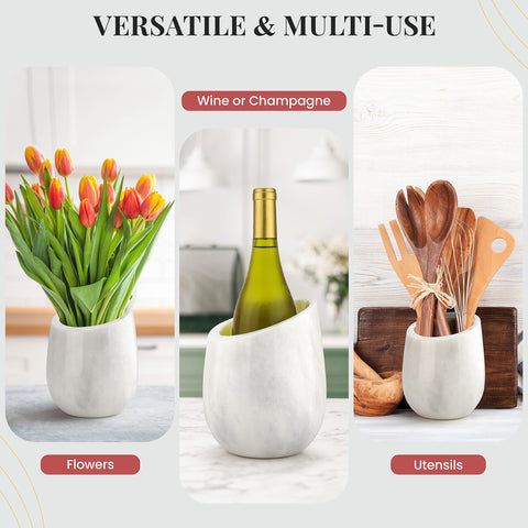 Gusto Nostro marble wine chiller bucket on table enhances elegant entertaining
