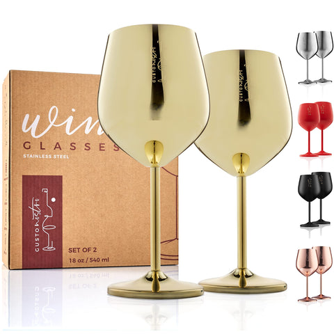 Gusto Nostro stainless steel wine glass 18oz top view highlights durable travel-ready design
