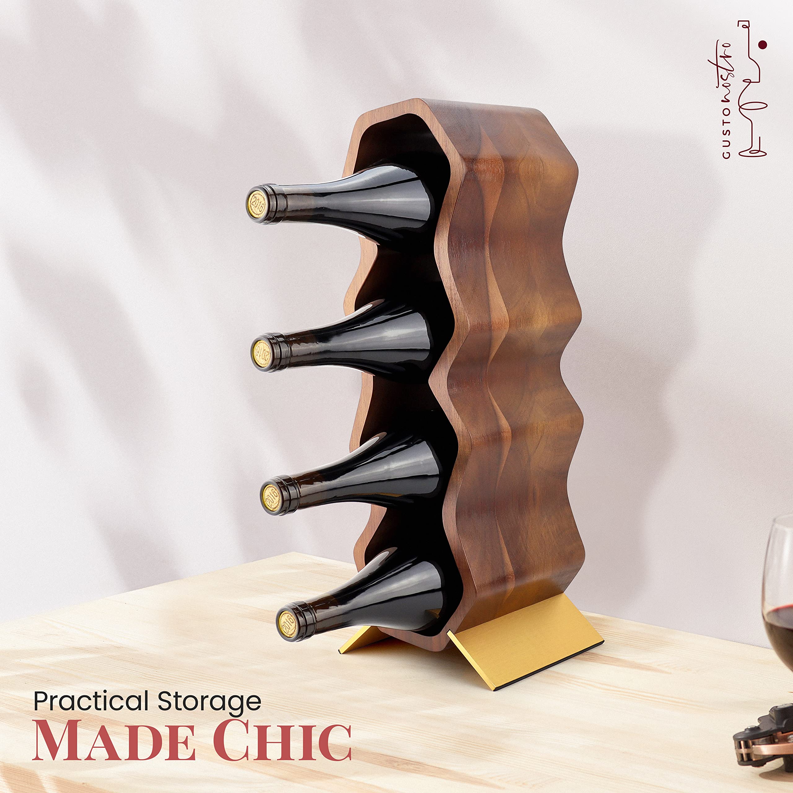 Gusto Nostro wine rack shown with non-slip pads for stability