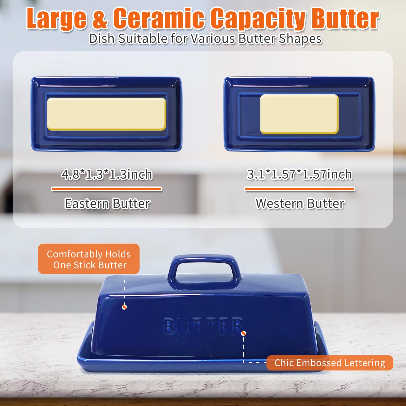 Gute ceramic butter keeper with handle keeps butter tidy and accessible.