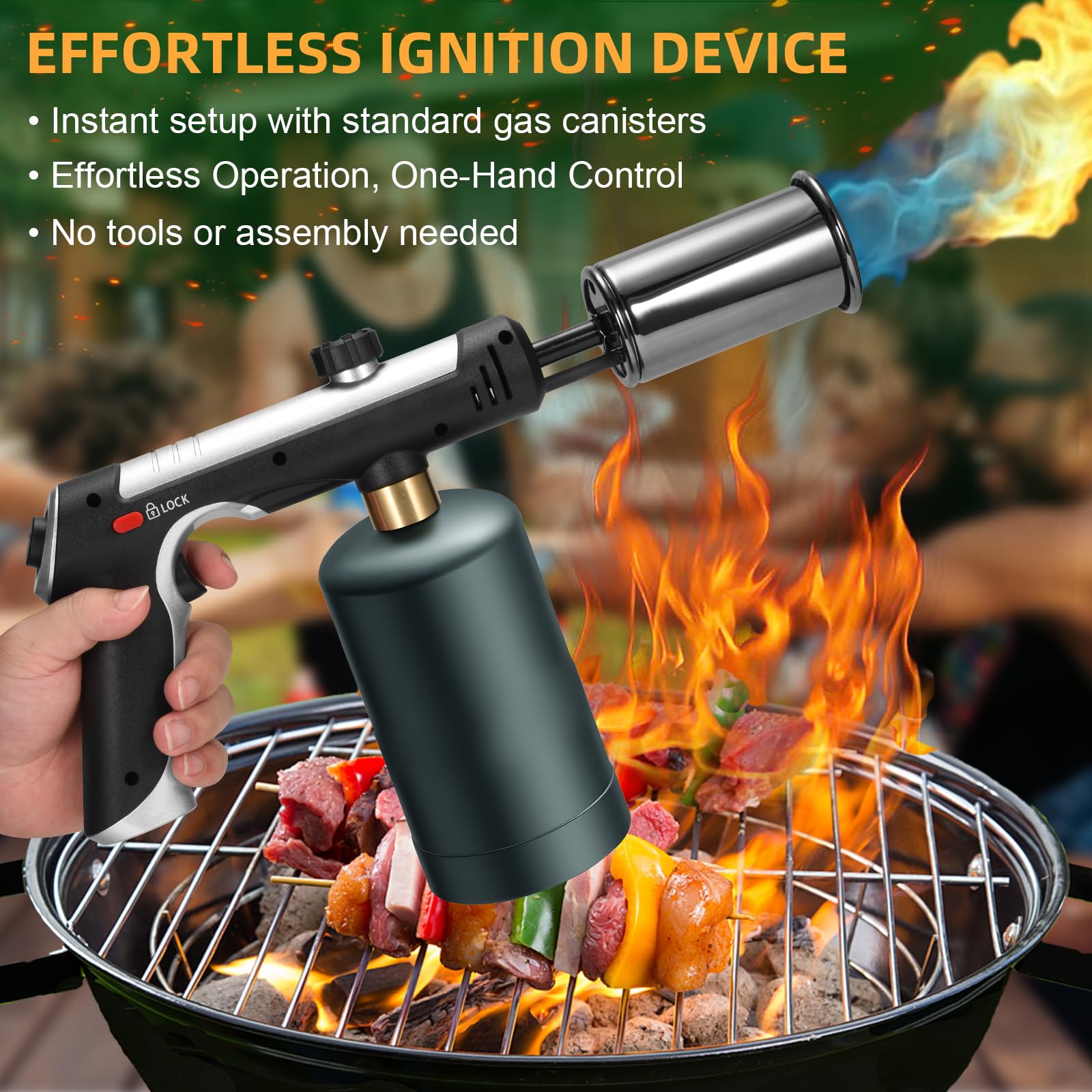 Gutenguy torch showing safety lock for safer one-handed use.