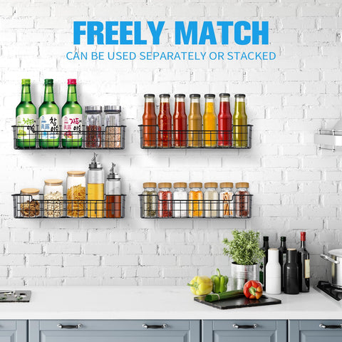 Spice rack mounted on cabinet door with jars within easy reach.
