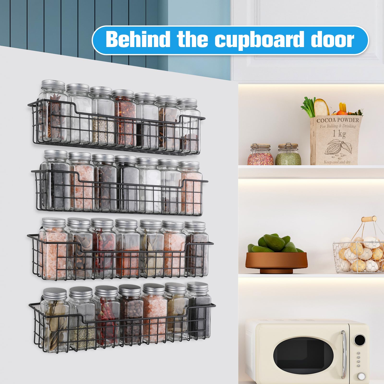 Spice jars neatly organized along the GUUKAR rack with labels visible.