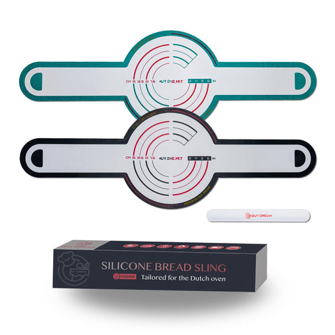 GUY.DRE.MAT silicone bread sling fits Dutch ovens for high-heat baking and easy release.