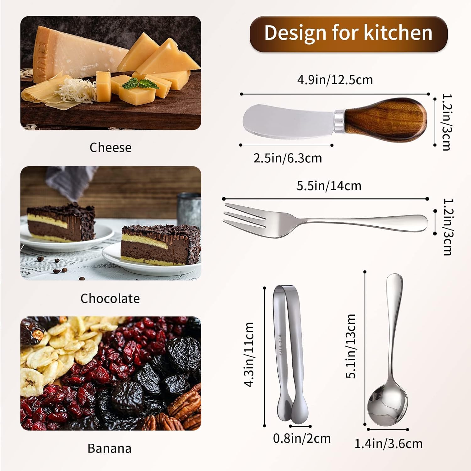 GUZE-US charcuterie forks in stainless steel ideal for cheeses and appetizers