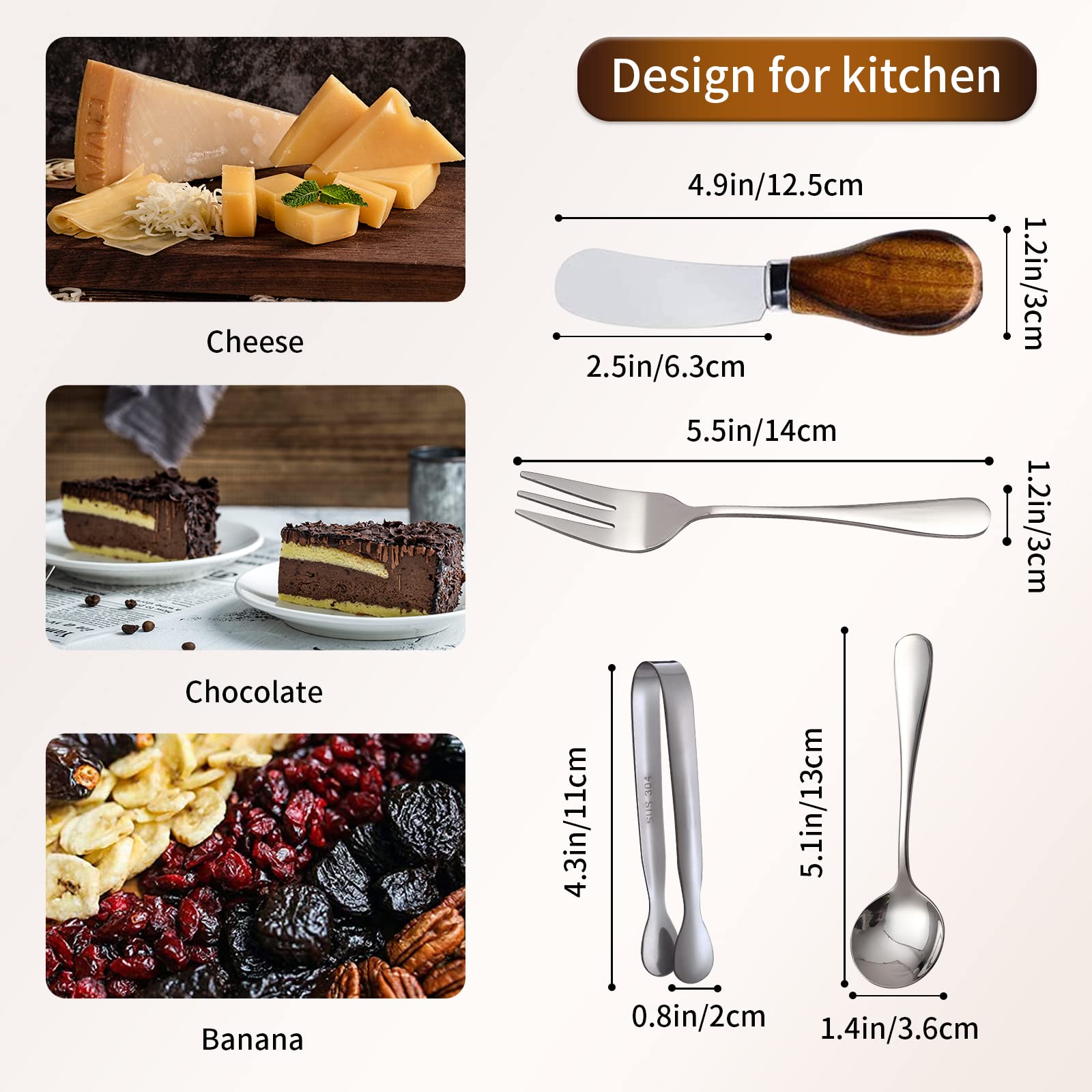 GUZE-US mini serving spoons beside a cheese board for precise portions.