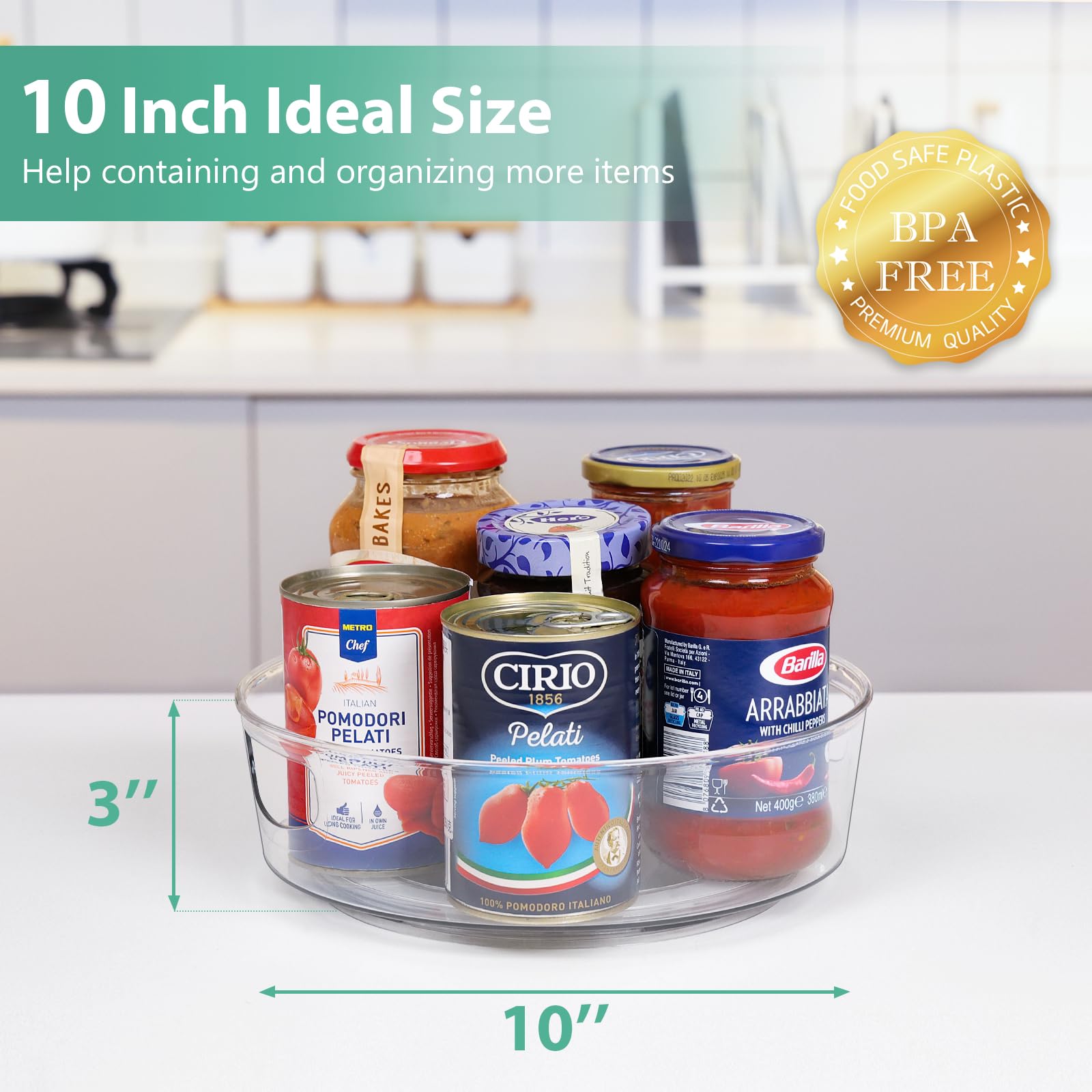 Guzon 2Pack Lazy Susan 10-inch clear-side reveals contents at a glance.