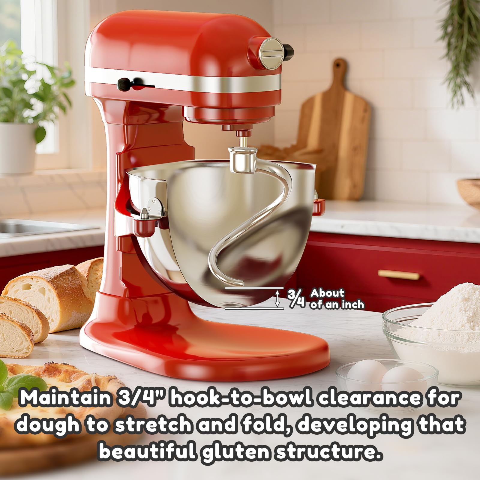 GVODE 304 stainless steel dough hook adds durability for daily baking.