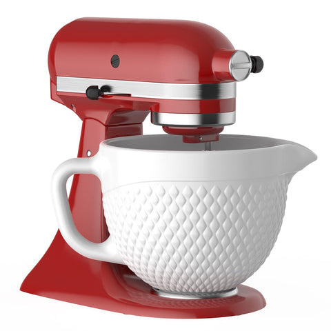 GVODE ceramic bowl attached to a KitchenAid tilt-head mixer